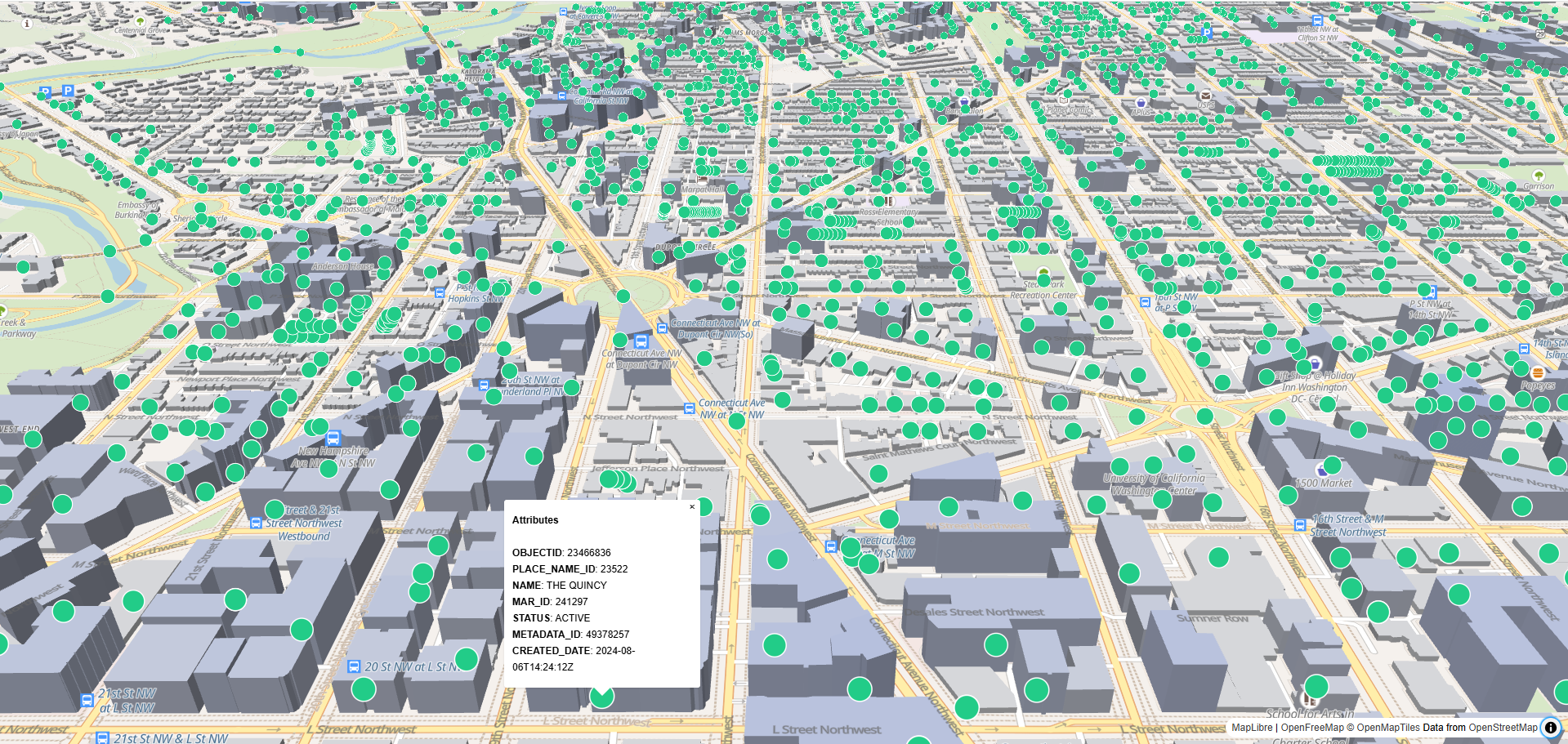 3D Points of Interest map preview for Washington, D.C.