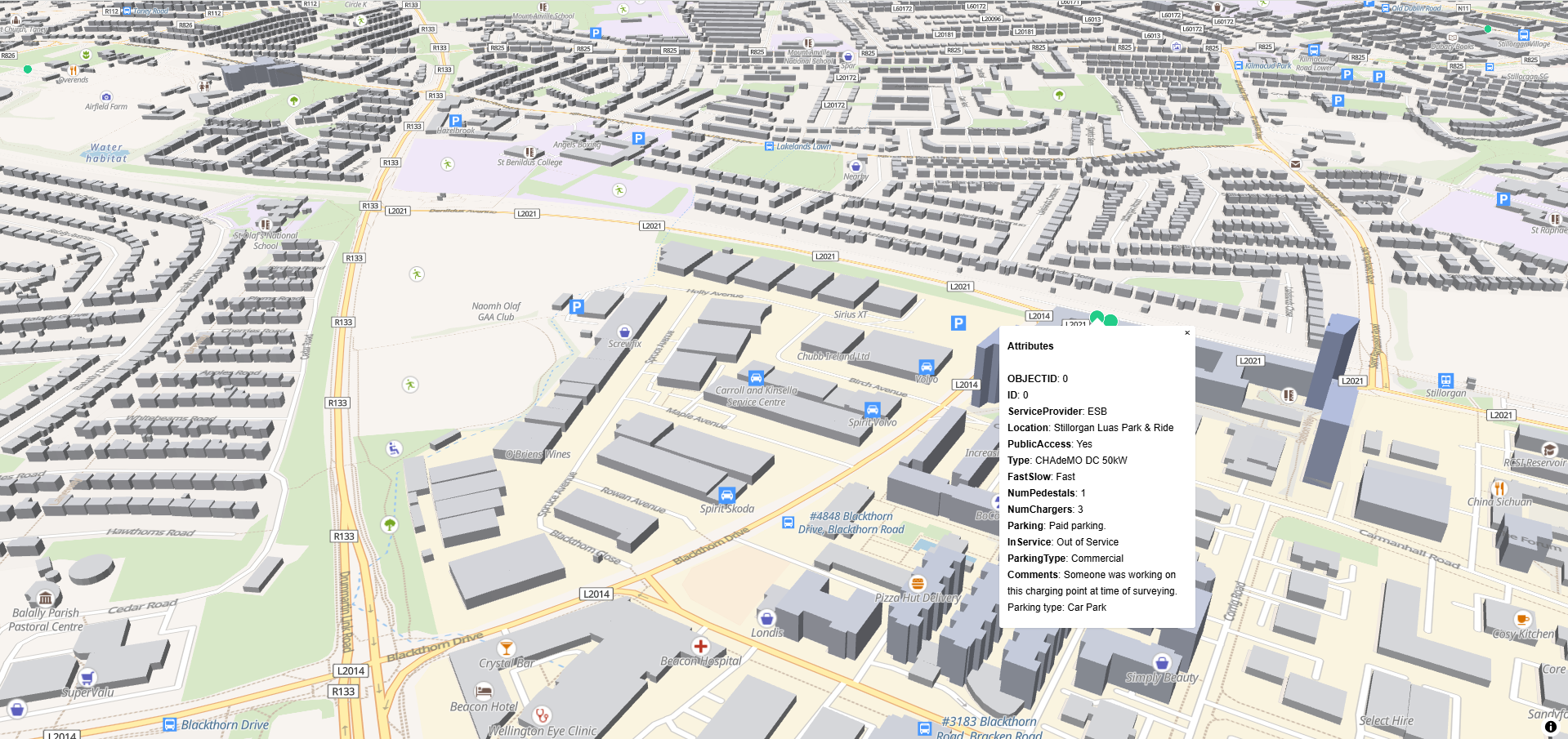 3D EV Charging Points map preview in DLR County